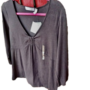 LIZ Claiborne  Blouse  Black V Neck 3/4 Sleeve Pull Over